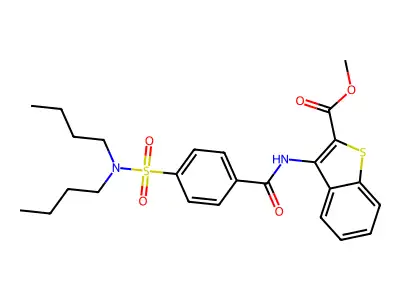 methyl 3-(4-(N,N-dibutylsulfamoyl)benzamido)benzo[b]thiophene-2-carboxylate structure