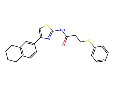 3-(phenylthio)-N-(4-(5,6,7,8-tetrahydronaphthalen-2-yl)thiazol-2-yl)propanamide structure
