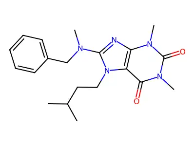 8-[Benzyl(methyl)amino]-1,3-dimethyl-7-(3-methylbutyl)purine-2,6-dione structure