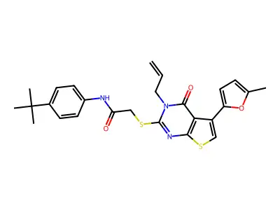 2-((3-allyl-5-(5-methylfuran-2-yl)-4-oxo-3,4-dihydrothieno[2,3-d]pyrimidin-2-yl)thio)-N-(4-(tert-butyl)phenyl)acetamide structure