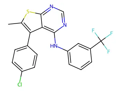 5-(4-chlorophenyl)-6-methyl-N-[3-(trifluoromethyl)phenyl]thieno[2,3-d]pyrimidin-4-amine structure