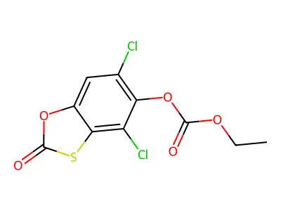 4,6-dichloro-2-oxo-2H-1,3-benzoxathiol-5-yl ethyl carbonate structure