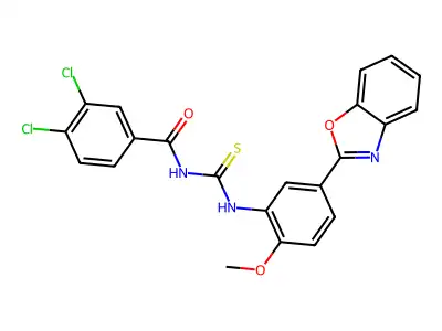 N-[[5-(1,3-benzoxazol-2-yl)-2-methoxyphenyl]carbamothioyl]-3,4-dichlorobenzamide structure