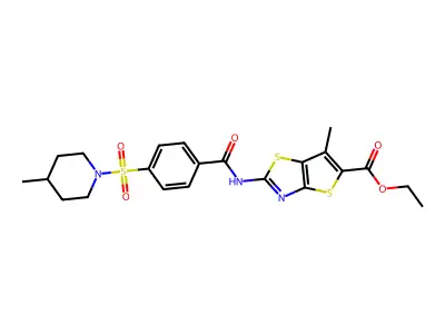 ethyl 6-methyl-2-{4-[(4-methylpiperidin-1-yl)sulfonyl]benzamido}thieno[2,3-d][1,3]thiazole-5-carboxylate structure