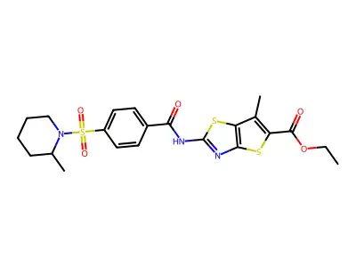 ethyl 6-methyl-2-{4-[(2-methylpiperidin-1-yl)sulfonyl]benzamido}thieno[2,3-d][1,3]thiazole-5-carboxylate structure