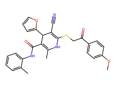 5-cyano-4-(furan-2-yl)-6-{[2-(4-methoxyphenyl)-2-oxoethyl]sulfanyl}-2-methyl-N-(2-methylphenyl)-1,4-dihydropyridine-3-carboxamide structure