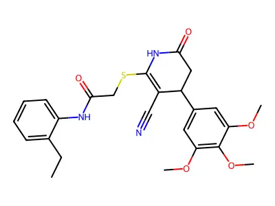 2-{[3-cyano-6-oxo-4-(3,4,5-trimethoxyphenyl)-1,4,5,6-tetrahydropyridin-2-yl]sulfanyl}-N-(2-ethylphenyl)acetamide structure