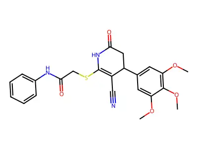 2-[[5-cyano-2-oxo-4-(3,4,5-trimethoxyphenyl)-3,4-dihydro-1H-pyridin-6-yl]sulfanyl]-N-phenylacetamide structure