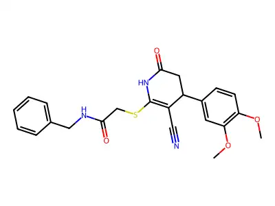 N-benzyl-2-[[5-cyano-4-(3,4-dimethoxyphenyl)-2-oxo-3,4-dihydro-1H-pyridin-6-yl]sulfanyl]acetamide structure