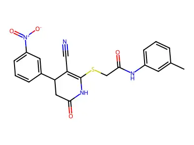 2-{[3-cyano-4-(3-nitrophenyl)-6-oxo-1,4,5,6-tetrahydropyridin-2-yl]sulfanyl}-N-(3-methylphenyl)acetamide structure