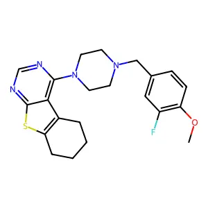 4-[4-(3-fluoro-4-methoxybenzyl)piperazin-1-yl]-5,6,7,8-tetrahydro[1]benzothieno[2,3-d]pyrimidine structure