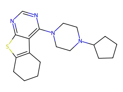 4-(4-cyclopentylpiperazin-1-yl)-5,6,7,8-tetrahydro[1]benzothieno[2,3-d]pyrimidine structure