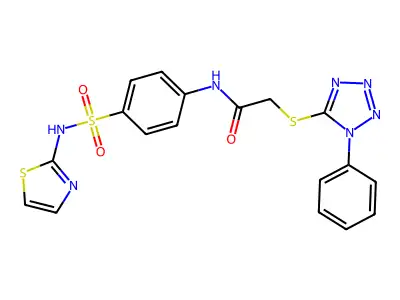 2-(1-phenyltetrazol-5-yl)sulfanyl-N-[4-(1,3-thiazol-2-ylsulfamoyl)phenyl]acetamide structure