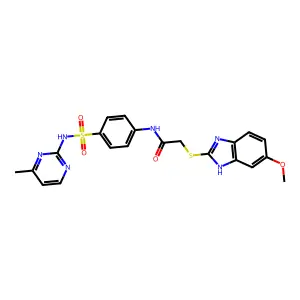 2-[(6-methoxy-1H-benzimidazol-2-yl)sulfanyl]-N-[4-[(4-methylpyrimidin-2-yl)sulfamoyl]phenyl]acetamide structure