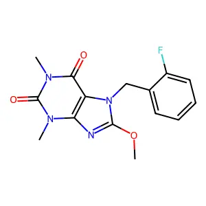 7-[(2-Fluorophenyl)methyl]-8-methoxy-1,3-dimethylpurine-2,6-dione structure