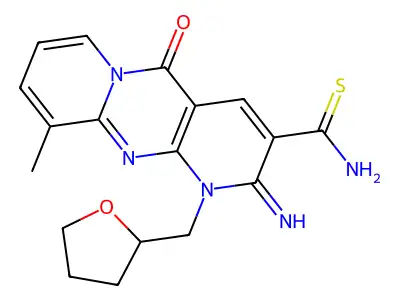 2-imino-10-methyl-5-oxo-1-((tetrahydrofuran-2-yl)methyl)-2,5-dihydro-1H-dipyrido[1,2-a:2',3'-d]pyrimidine-3-carbothioamide structure
