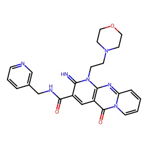 6-imino-7-[2-(morpholin-4-yl)ethyl]-2-oxo-N-[(pyridin-3-yl)methyl]-1,7,9-triazatricyclo[8.4.0.0^{3,8}]tetradeca-3(8),4,9,11,13-pentaene-5-carboxamide structure