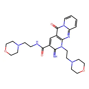 2-imino-N,1-bis(2-morpholinoethyl)-5-oxo-2,5-dihydro-1H-dipyrido[1,2-a:2',3'-d]pyrimidine-3-carboxamide structure