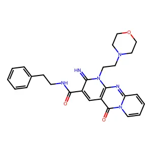 2-imino-1-(2-morpholin-4-ylethyl)-5-oxo-N-(2-phenylethyl)-1,5-dihydro-2H-dipyrido[1,2-a:2',3'-d]pyrimidine-3-carboxamide structure
