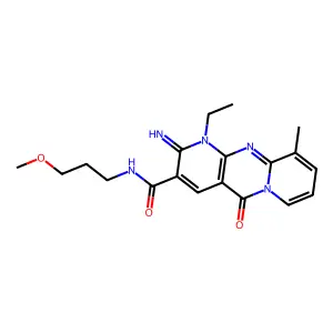 1-ethyl-2-imino-N-(3-methoxypropyl)-10-methyl-5-oxo-1,5-dihydro-2H-dipyrido[1,2-a:2',3'-d]pyrimidine-3-carboxamide structure
