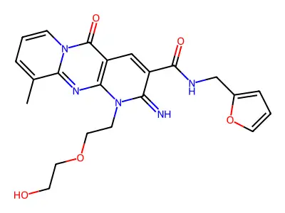 N-(2-furanylmethyl)-1-[2-(2-hydroxyethoxy)ethyl]-2-imino-10-methyl-5-oxo-3-dipyrido[3,4-c:1',2'-f]pyrimidinecarboxamide structure