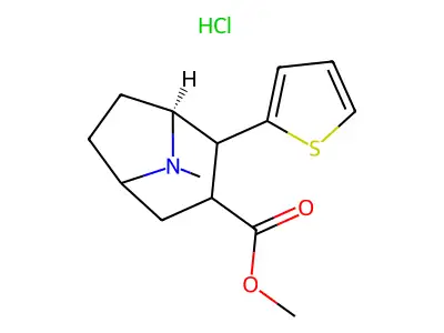 (+)-Methyl (1RS-exo,exo)-8-methyl-2-(2-thienyl)-8-azabicyclo(3.2.1)octane-3-carboxylate HCl structure