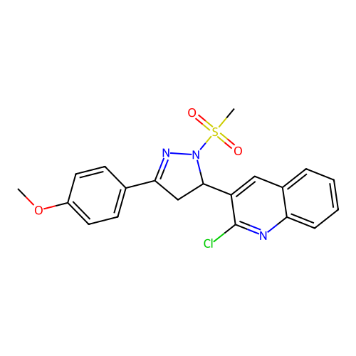 2-chloro-3-(3-(4-methoxyphenyl)-1-(methylsulfonyl)-4,5-dihydro-1H-pyrazol-5-yl)quinoline structure