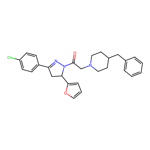 2-(4-benzyl-1-piperidyl)-1-[3-(4-chlorophenyl)-5-(2-furyl)-4,5-dihydropyrazol-1-yl]ethanone structure