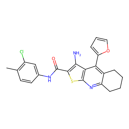 3-amino-N-(3-chloro-4-methylphenyl)-4-(furan-2-yl)-5,6,7,8-tetrahydrothieno[2,3-b]quinoline-2-carboxamide structure