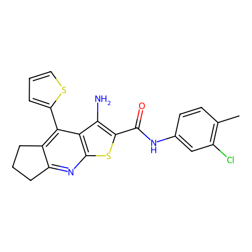 3-amino-N-(3-chloro-4-methylphenyl)-4-(thiophen-2-yl)-6,7-dihydro-5H-cyclopenta[b]thieno[3,2-e]pyridine-2-carboxamide structure
