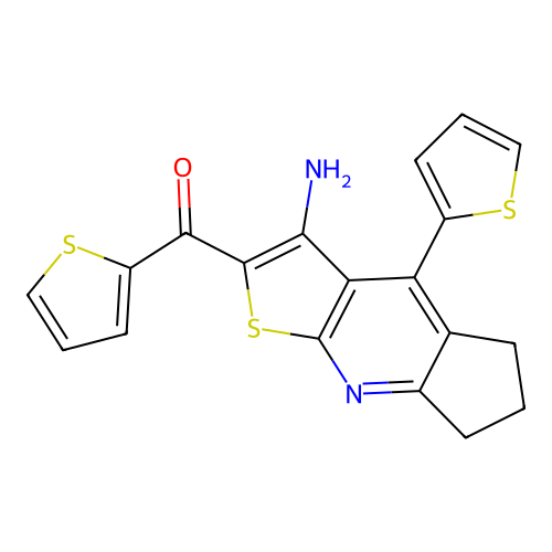 (3-amino-4-(thiophen-2-yl)-6,7-dihydro-5H-cyclopenta[b]thieno[3,2-e]pyridin-2-yl)(thiophen-2-yl)methanone structure