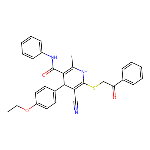 5-cyano-4-(4-ethoxyphenyl)-2-methyl-6-phenacylsulfanyl-N-phenyl-1,4-dihydropyridine-3-carboxamide structure