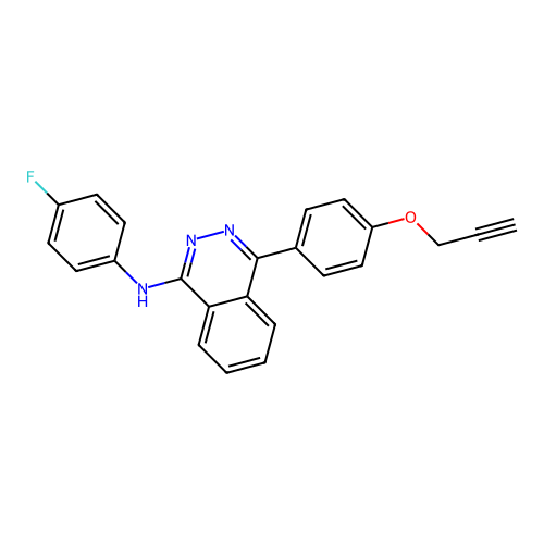 N-(4-fluorophenyl)-4-[4-(prop-2-yn-1-yloxy)phenyl]phthalazin-1-amine structure