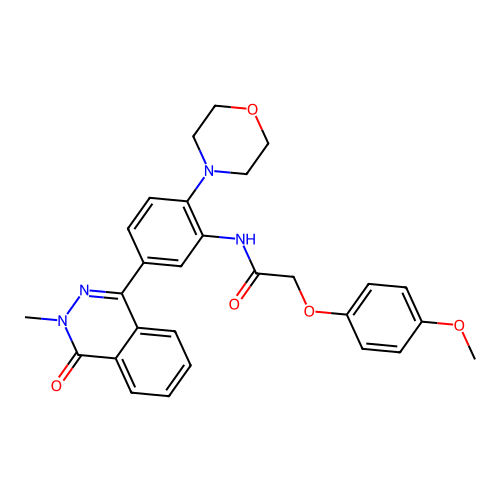 2-(4-methoxyphenoxy)-N-[5-(3-methyl-4-oxo-3,4-dihydrophthalazin-1-yl)-2-(morpholin-4-yl)phenyl]acetamide structure