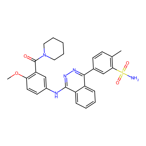 5-(4-((4-methoxy-3-(piperidine-1-carbonyl)phenyl)amino)phthalazin-1-yl)-2-methylbenzenesulfonamide structure