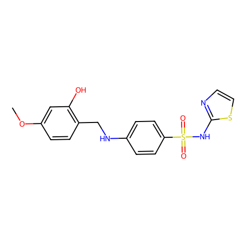4-[(2-hydroxy-4-methoxybenzyl)amino]-N-(1,3-thiazol-2-yl)benzenesulfonamide structure