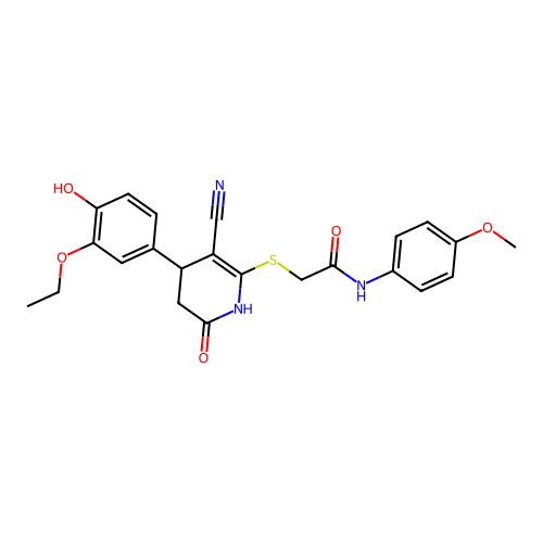 2-{[3-cyano-4-(3-ethoxy-4-hydroxyphenyl)-6-oxo-1,4,5,6-tetrahydropyridin-2-yl]sulfanyl}-N-(4-methoxyphenyl)acetamide structure
