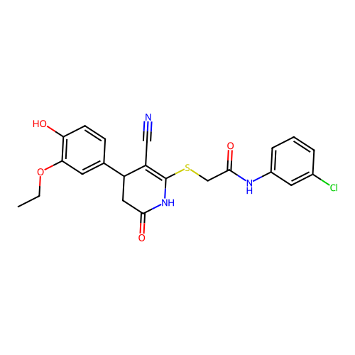 N-(3-chlorophenyl)-2-{[3-cyano-4-(3-ethoxy-4-hydroxyphenyl)-6-oxo-1,4,5,6-tetrahydropyridin-2-yl]sulfanyl}acetamide structure
