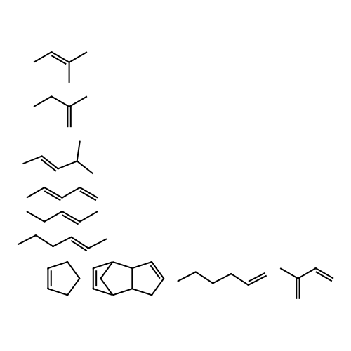 4,7-Methano-1H-indene, 3a,4,7,7a-tetrahydro-, polymer with cyclopentene, 1-hexene, 2-hexene, 2-methyl-1,3-butadiene, 2-methyl-1-butene, 2-methyl-2-butene, 4-methyl-2-pentene, 1,3-pentadiene and 2-pentene structure