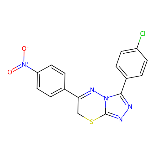 3-(4-chlorophenyl)-6-(4-nitrophenyl)-7H-[1,2,4]triazolo[3,4-b][1,3,4]thiadiazine structure