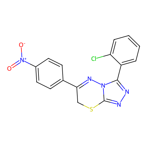 3-(2-chlorophenyl)-6-(4-nitrophenyl)-7H-[1,2,4]triazolo[3,4-b][1,3,4]thiadiazine structure