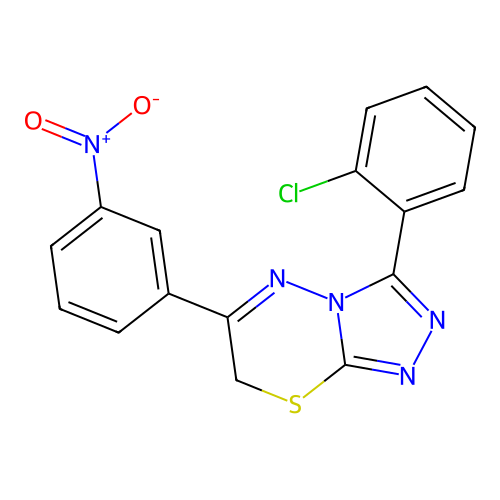 3-(2-chlorophenyl)-6-(3-nitrophenyl)-7H-[1,2,4]triazolo[3,4-b][1,3,4]thiadiazine structure