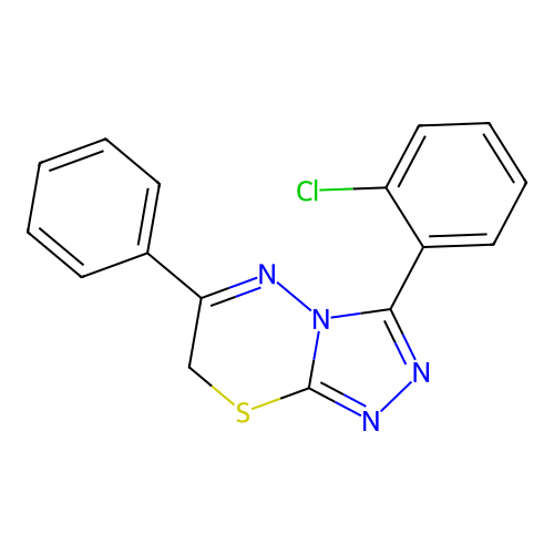 3-(2-chlorophenyl)-6-phenyl-7H-[1,2,4]triazolo[3,4-b][1,3,4]thiadiazine structure