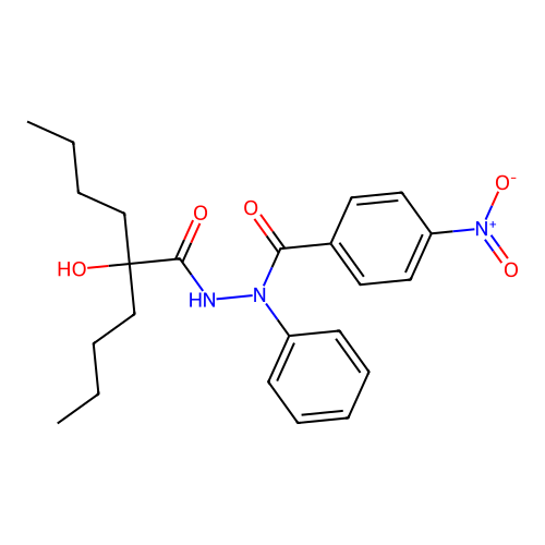 N'-(2-butyl-2-hydroxyhexanoyl)-4-nitro-N-phenylbenzohydrazide structure