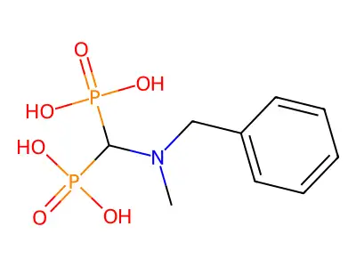 {[Benzyl(methyl)amino]methylene}bis(phosphonic acid) structure