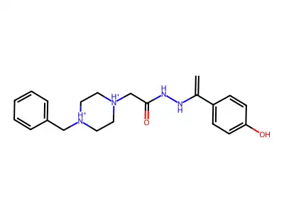2-(4-benzylpiperazine-1,4-diium-1-yl)-N'-[1-(4-hydroxyphenyl)ethenyl]acetohydrazide structure