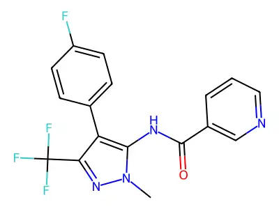 N-[4-(4-fluorophenyl)-2-methyl-5-(trifluoromethyl)pyrazol-3-yl]pyridine-3-carboxamide structure