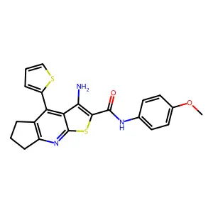 3-amino-N-(4-methoxyphenyl)-4-(thiophen-2-yl)-6,7-dihydro-5H-cyclopenta[b]thieno[3,2-e]pyridine-2-carboxamide structure