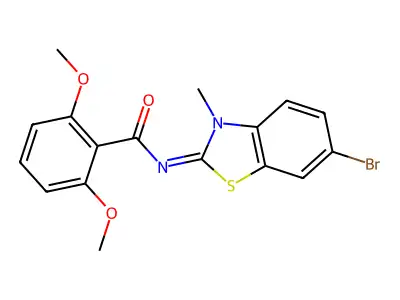 N-(6-bromo-3-methyl-1,3-benzothiazol-2-ylidene)-2,6-dimethoxybenzamide structure