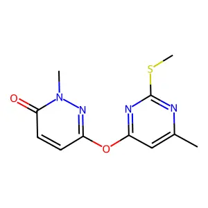 2-Methyl-6-(6-methyl-2-methylsulfanylpyrimidin-4-yl)oxypyridazin-3-one structure